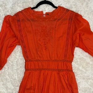 Free People  Red Embroidered Dress